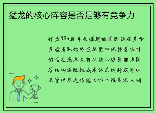 猛龙的核心阵容是否足够有竞争力