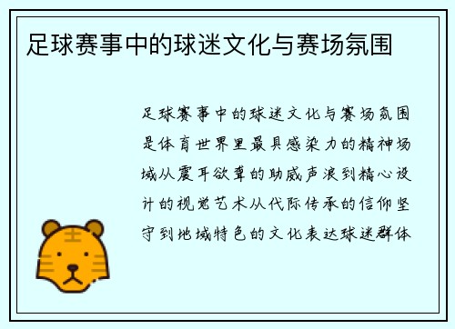 足球赛事中的球迷文化与赛场氛围
